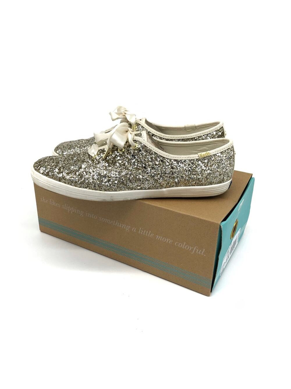 KEDS x KATE SPADE Platinum Glitter Lace Up Sneaker Gold Silver 8.5